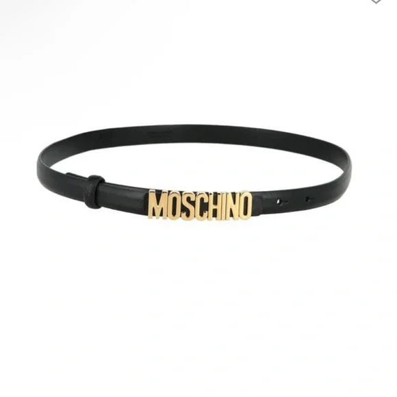 MOSCHINO authentic Black Leather Logo Belt- Size 40 Moschino Black Leather Logo Waist Belt 40 Moschino | TLC US main image 2